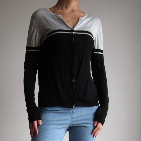 Ann Taylor - Light Blue & Black Silk Cardigan - Picture 1 of 7